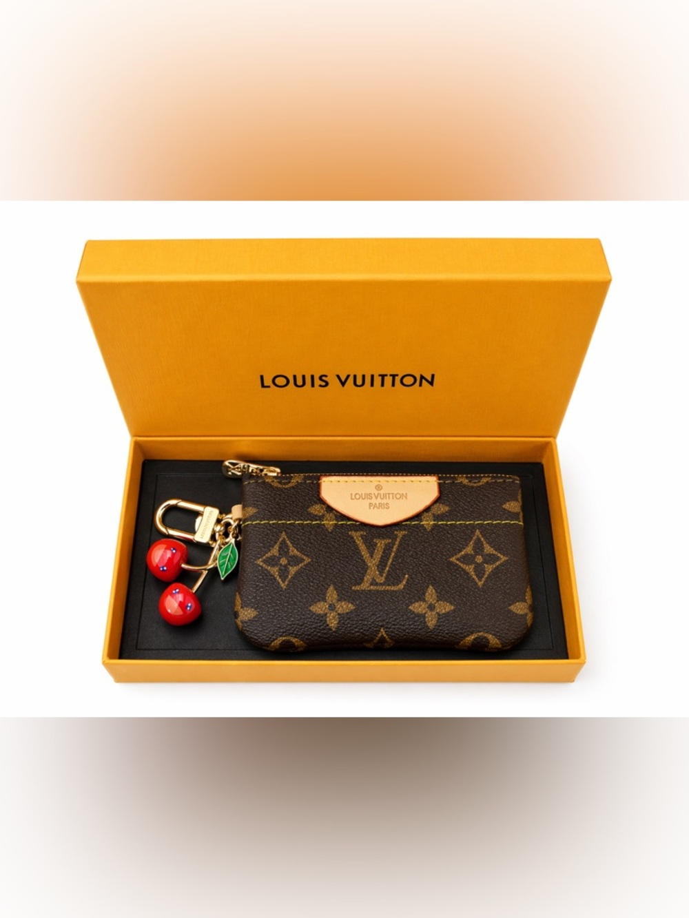 Louis Vuitton Brown Monogram Coin Pouch Key Holder with Cherry Charm Authentic - Picture 2 of 8